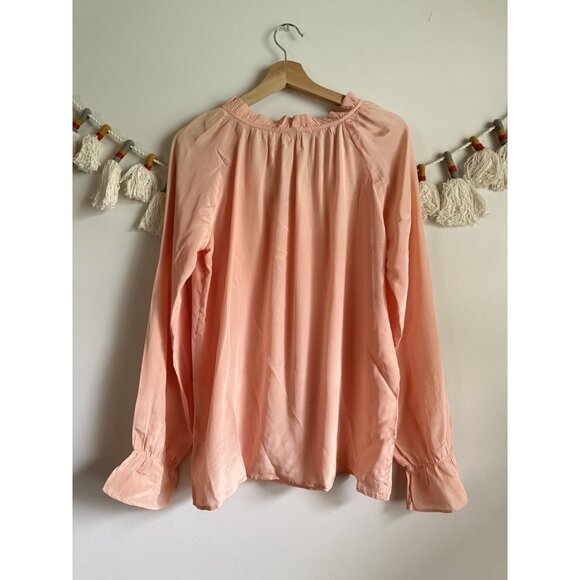 Walter Baker 100% Silk Ruffle V-neck Long Sleeve Blouson Top Modest Careerwear M - Picture 2 of 10